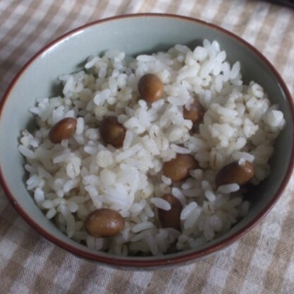 こんにちは～＾＾
茶大豆使用です♪乾豆のまま炊けるので簡単でいいですね♡とっても美味しかったです♪ごちそうさまでした　(o˘◡˘o)